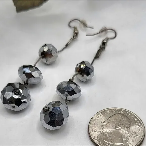 "5/$25" Metallic Silver Disco Ball Dangle Earrings - Picture 2 of 7
